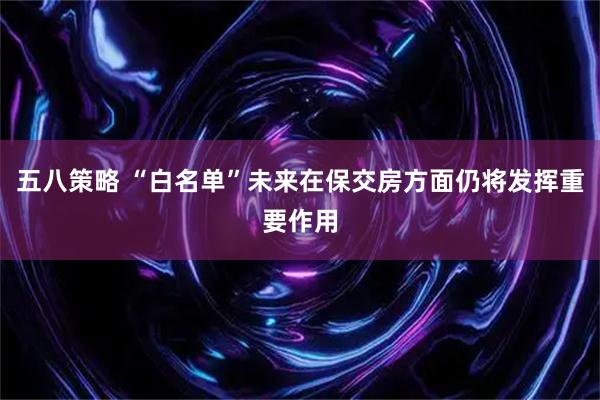 五八策略 “白名单”未来在保交房方面仍将发挥重要作用